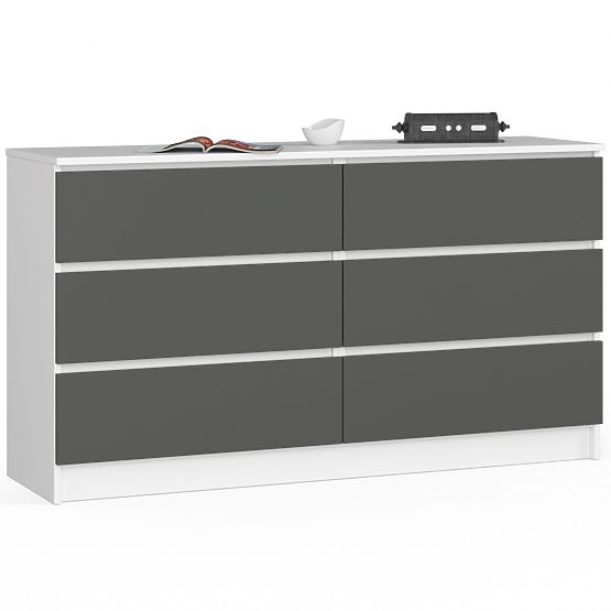 Chest of Drawers K 140 cm 6 Drawers PK White-Graphite Gray