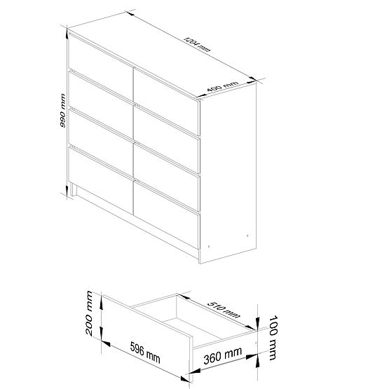CHEST OF DRAWERS K120 8 DRAWERS CLP PK ARTISAN OAK / WHITE