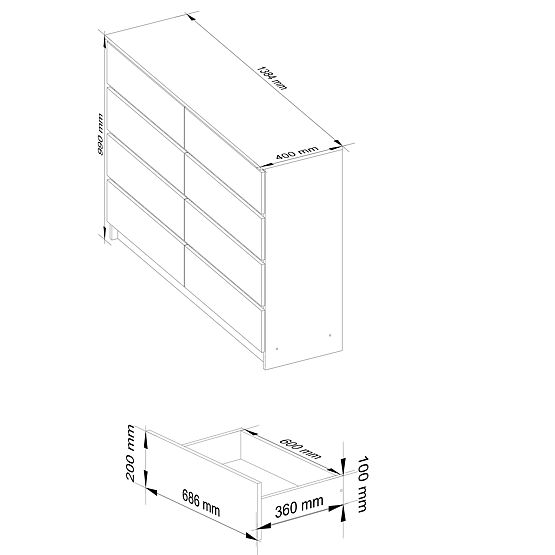CHEST OF DRAWERS K140 8SZ CLP PK WHITE / SONOMA