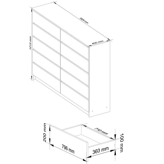 CHEST OF DRAWERS K160 10SZ CLP PK OAK SONOMA / WHITE