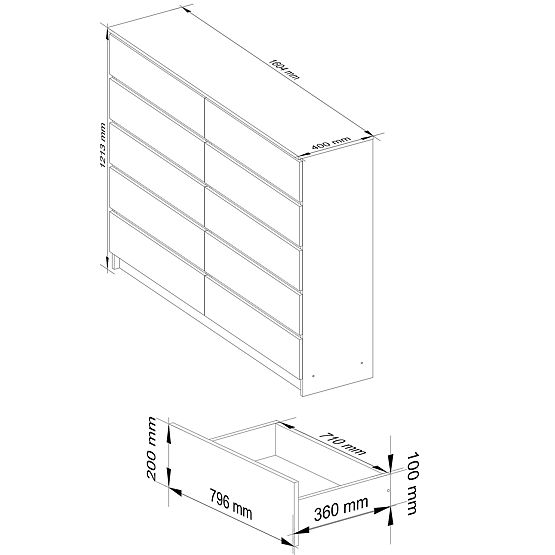 CHEST OF DRAWERS K160 10SZ CLP PK WHITE GLOSS