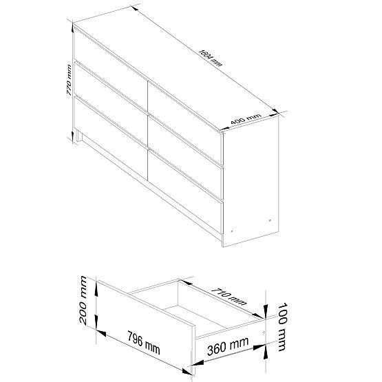 CHEST OF DRAWERS K160 6SZ CLP PK WHITE GLOSS