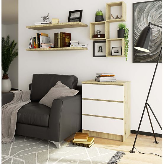 CHEST OF DRAWERS K60 3SZ CLP PK ARTISAN OAK / WHITE