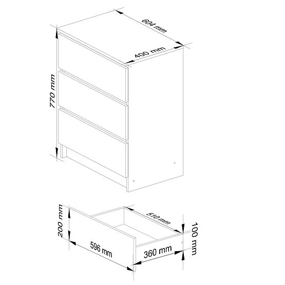 CHEST OF DRAWERS K60 3SZ CLP WHITE / SONOMA