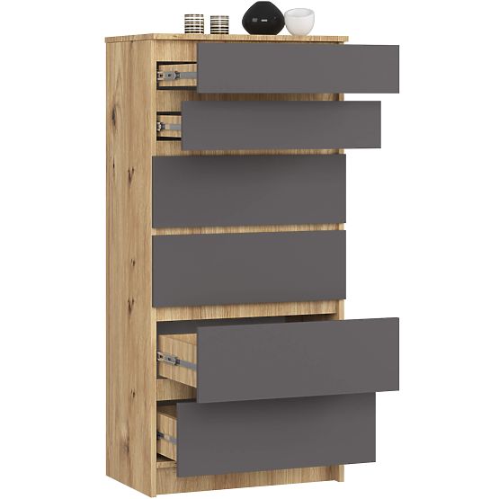 CHEST OF DRAWERS K60 6SZ CLP PK ARTISAN OAK / GRAY