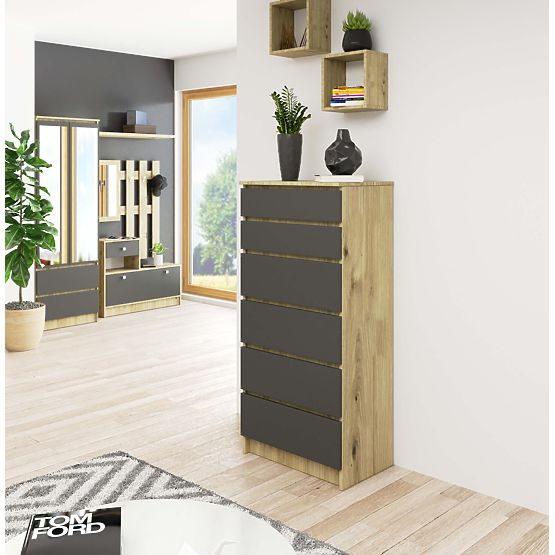 CHEST OF DRAWERS K60 6SZ CLP PK ARTISAN OAK / GRAY