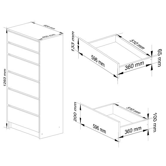 CHEST OF DRAWERS K60 6SZ CLP PK CRAFT OAK