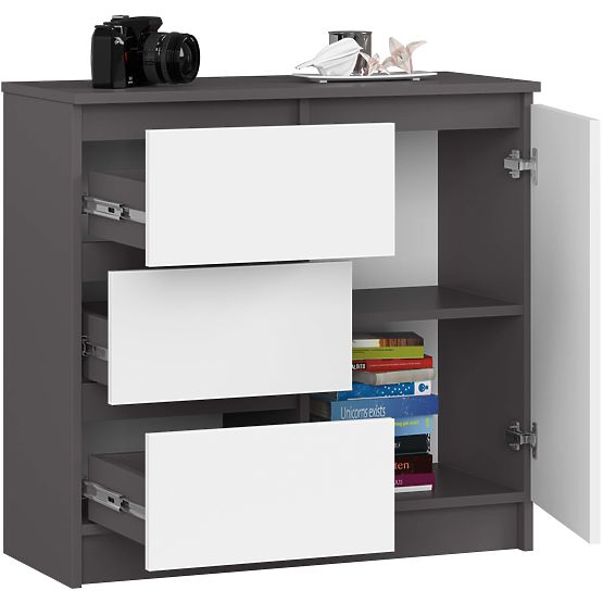 CHEST OF DRAWERS K80 JERRY 1D 3SZ PK GRAPHITE GRAY / WHITE