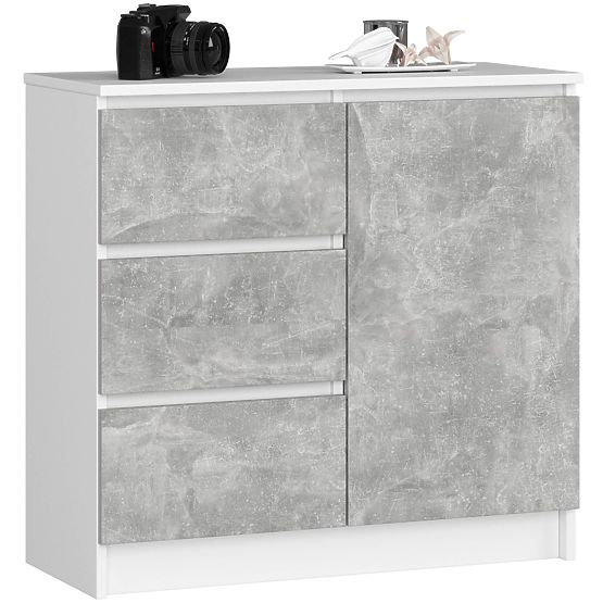CHEST OF DRAWERS K80 JERRY 1D 3SZ PK WHITE / CONCRETE
