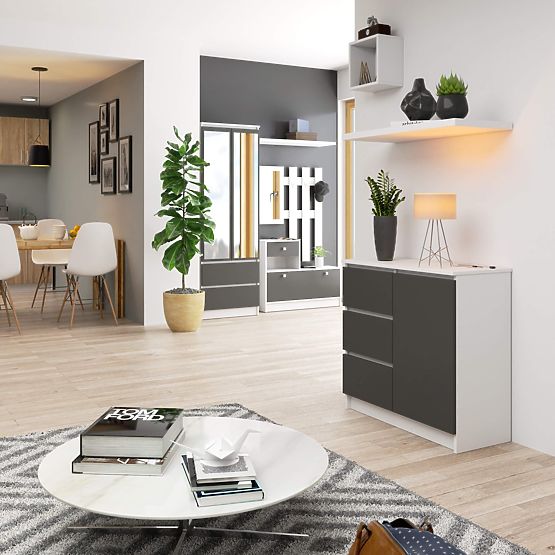 CHEST OF DRAWERS K80 JERRY 1D 3SZ PK WHITE / GRAPHITE GRAY