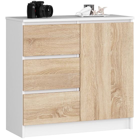 CHEST OF DRAWERS K80 JERRY 1D 3SZ PK WHITE / OAK SONOMA