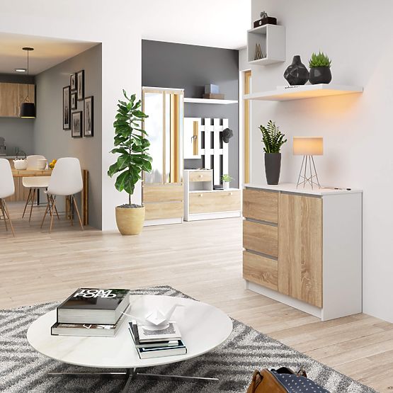 CHEST OF DRAWERS K80 JERRY 1D 3SZ PK WHITE / OAK SONOMA