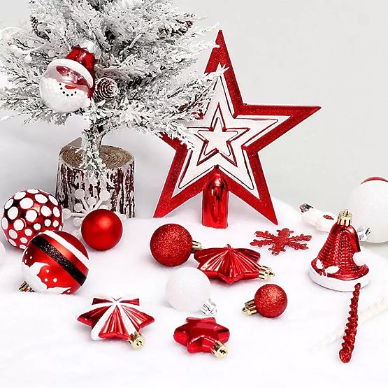 CHRISTMAS ORNAMENTS RED AND WHITE 78PCS SYSD1688-113