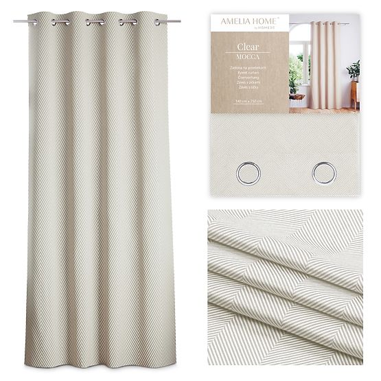 CLEAR Curtain in Cappuccino Color with Printed Boho Style Classic Silver Metal Eyelets