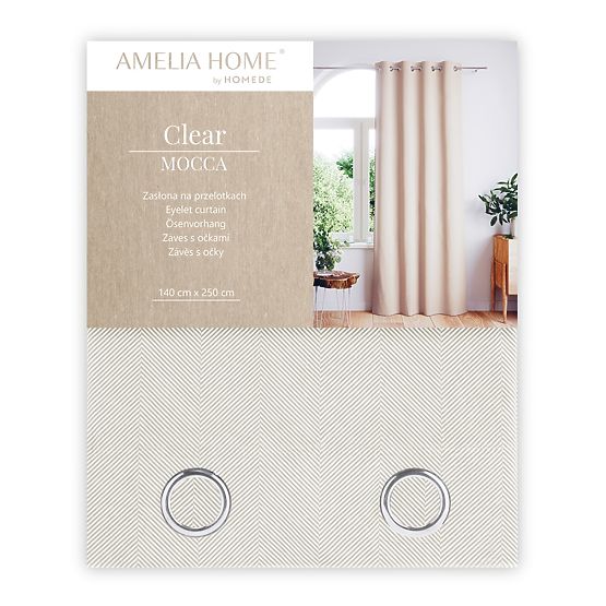 CLEAR Curtain in Cappuccino Color with Printed Boho Style Classic Silver Metal Eyelets