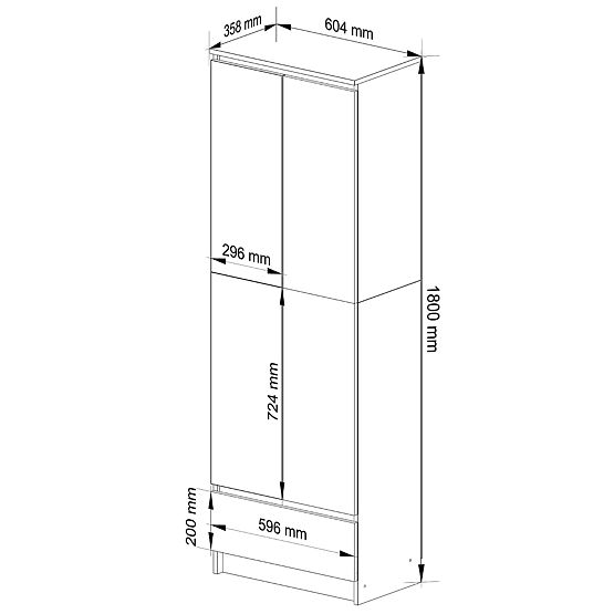 CLOSED BOOKCASE R60 2D 1SZ CLP PK WHITE/ HIGH GLOSS WHITE