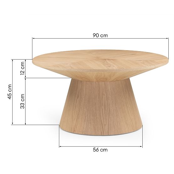 Coffee Table Dalarna, 90 cm, Round, Natural Oak Veneer