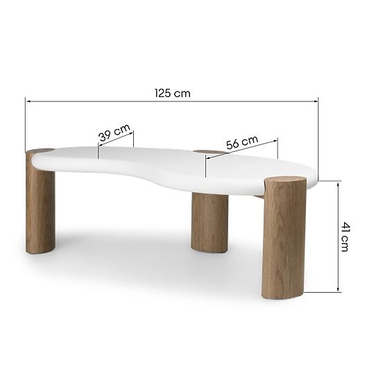 Coffee Table Floe 125 cm, White/Walnut