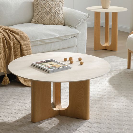 Coffee Table Klimt 90 cm, Round, Travertine/Oak