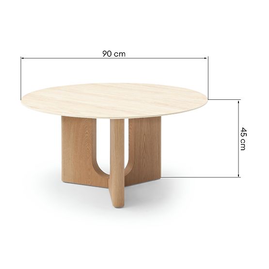Coffee Table Klimt 90 cm, Round, Travertine/Oak