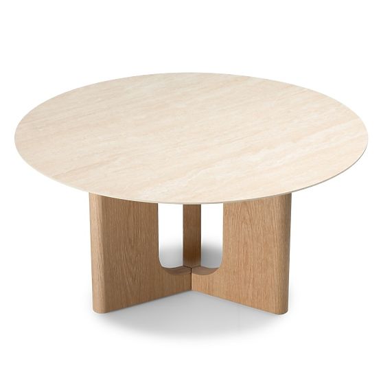 Coffee Table Klimt 90 cm, Round, Travertine/Oak