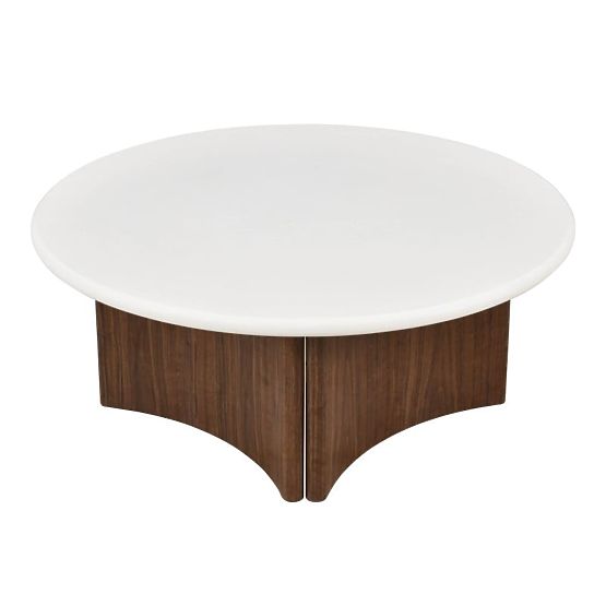 Coffee Table Marlo 80 cm, Cream White/Walnut, Microcement