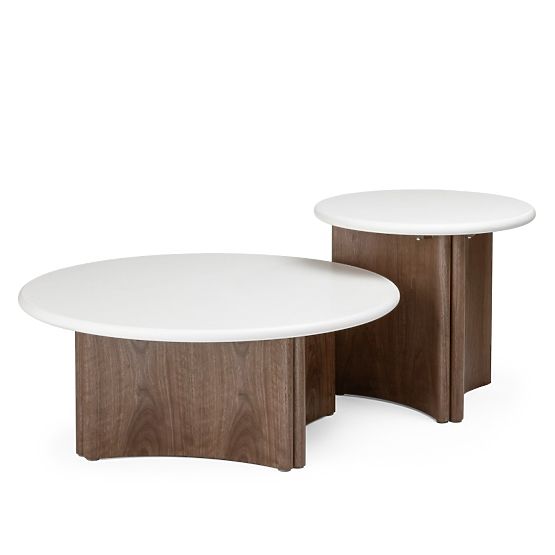 Coffee Table Marlo 80 cm, Cream White/Walnut, Microcement
