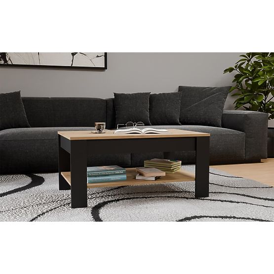 Coffee Table OHIO OAK ARTISAN BLACK Table Shelf for Living Room 93x58x43.5 cm