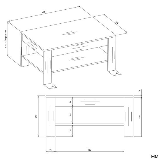 Coffee Table OHIO OAK ARTISAN BLACK Table Shelf for Living Room 93x58x43.5 cm