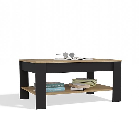 Coffee Table OHIO OAK ARTISAN BLACK Table Shelf for Living Room 93x58x43.5 cm