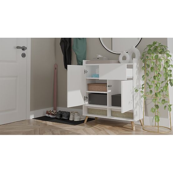 COLIN Sideboard Cabinet 2 Doors 1 Drawer with Legs WHITE