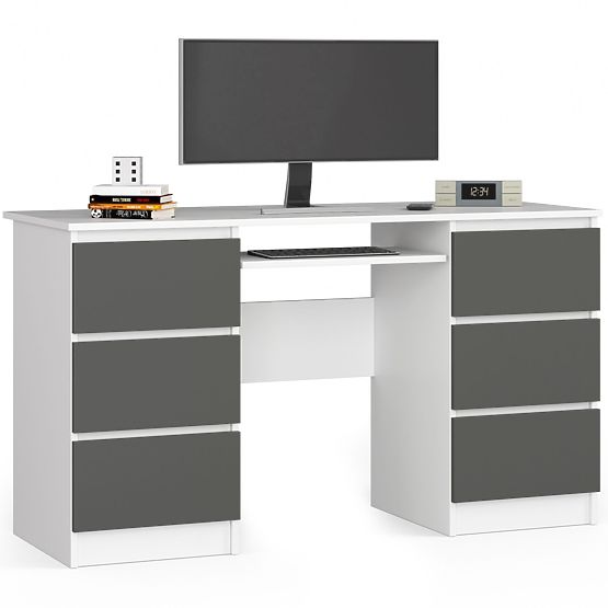 Computer Desk A-11 135 cm 6 Drawers PK White-Graphite Gray