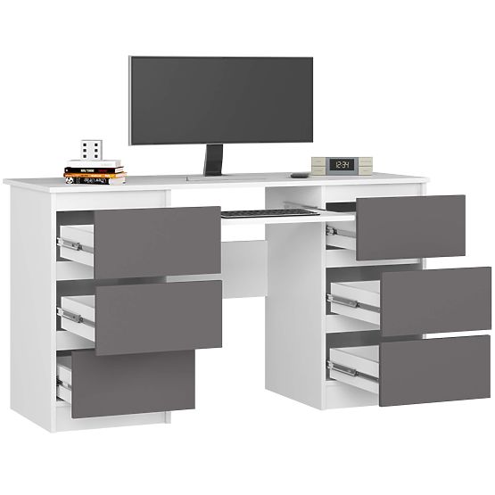 Computer Desk A-11 135 cm 6 Drawers PK White-Graphite Gray