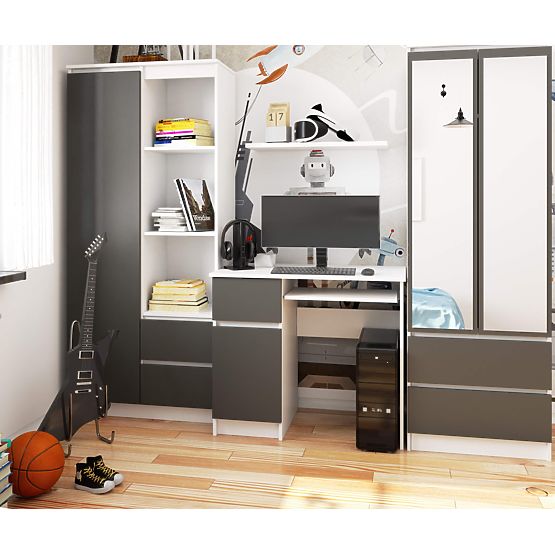 COMPUTER DESK PIKSEL WHITE / GRAY - LEFT