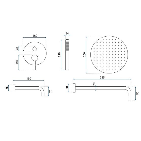 Concealed Bath-Shower Set Rea Lungo Copper + BOX