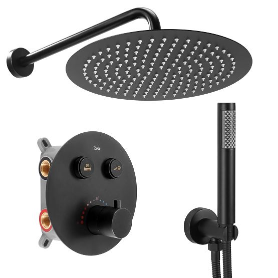 Concealed Shower Set with Thermostat LUNGO Black + BOX