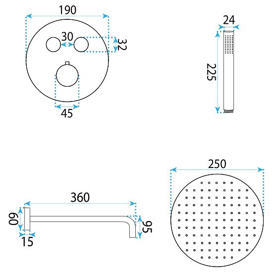 Concealed Shower Set with Thermostat Rea Lungo Diamond Gold+ BOX