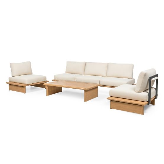 Conny Aluminum Garden Furniture Set, Light Beige, Wood Effect