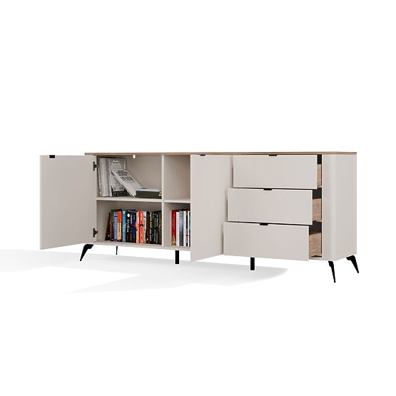 CORDOBA 2D3S Sideboard Cashmere Beige Castello Oak Cabinet 3 Drawers Soft Closing