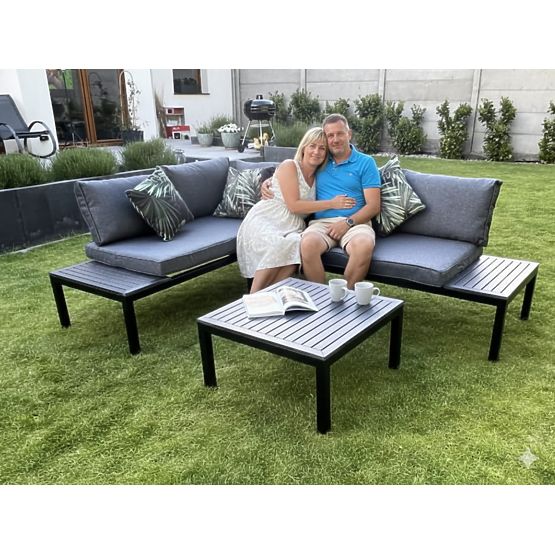 Corner Balcony Steel Coffee Table with 2 Sofas and Armrests VENTO Black