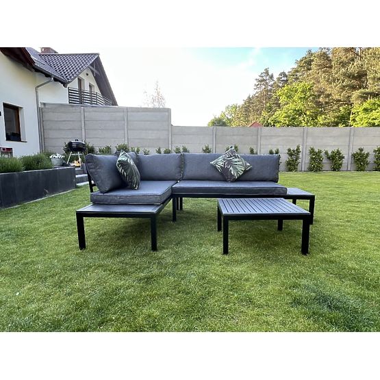 Corner Balcony Steel Coffee Table with 2 Sofas and Armrests VENTO Black