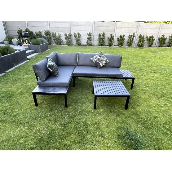 Corner Balcony Steel Coffee Table with 2 Sofas and Armrests VENTO Black