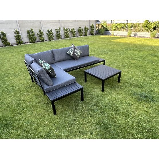 Corner Balcony Steel Coffee Table with 2 Sofas and Armrests VENTO Black