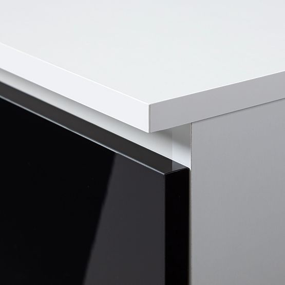 CORNER DESK B16 124 cm RIGHT 3 DRAWERS WHITE / BLACK GLOSS