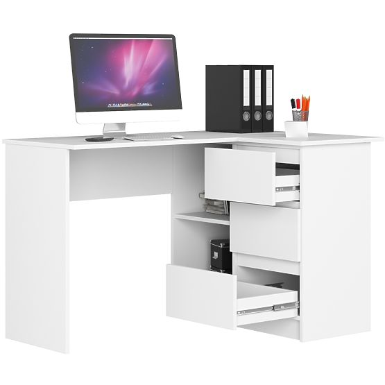 CORNER DESK B16 124 cm RIGHT 3 DRAWERS WHITE