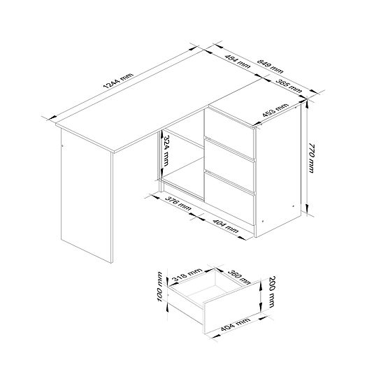CORNER DESK B16 CLP RIGHT PK GRAY / WHITE