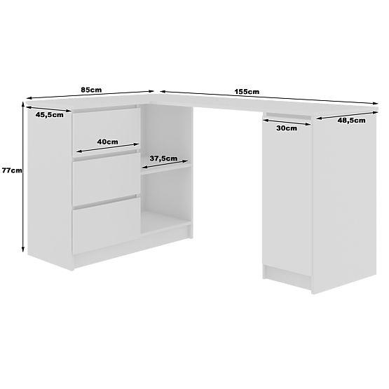 CORNER DESK B20 155 cm LEFT WHITE GLOSS