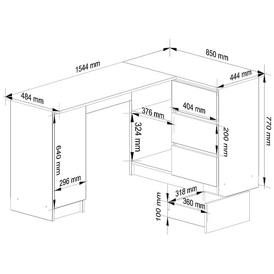 Corner Desk B20 155 cm Right - PK Artisan Oak-White - 3 Drawers