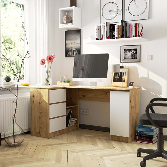 CORNER DESK B20 CLP LEFT-SIDED PK OAK ARTISAN / WHITE