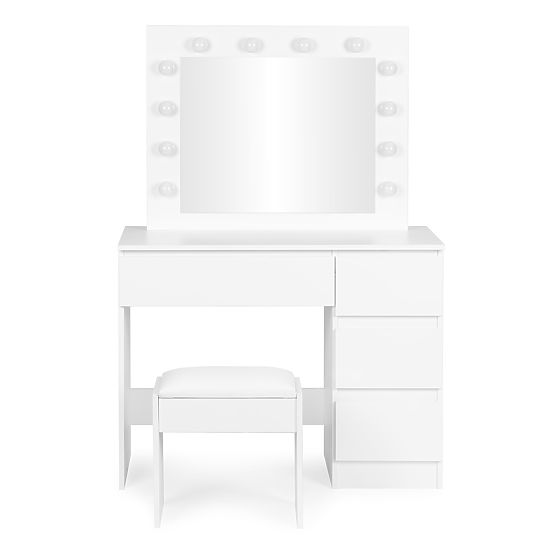 Cosmetic Dressing Table with Mirror and LED Lighting 4 Drawers Stool ModernHome